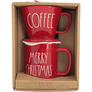 Rae Dunn Coffee Mug and Coffee Drip  Set / Red & White / "Merry Christmas" Mug / Ceramic