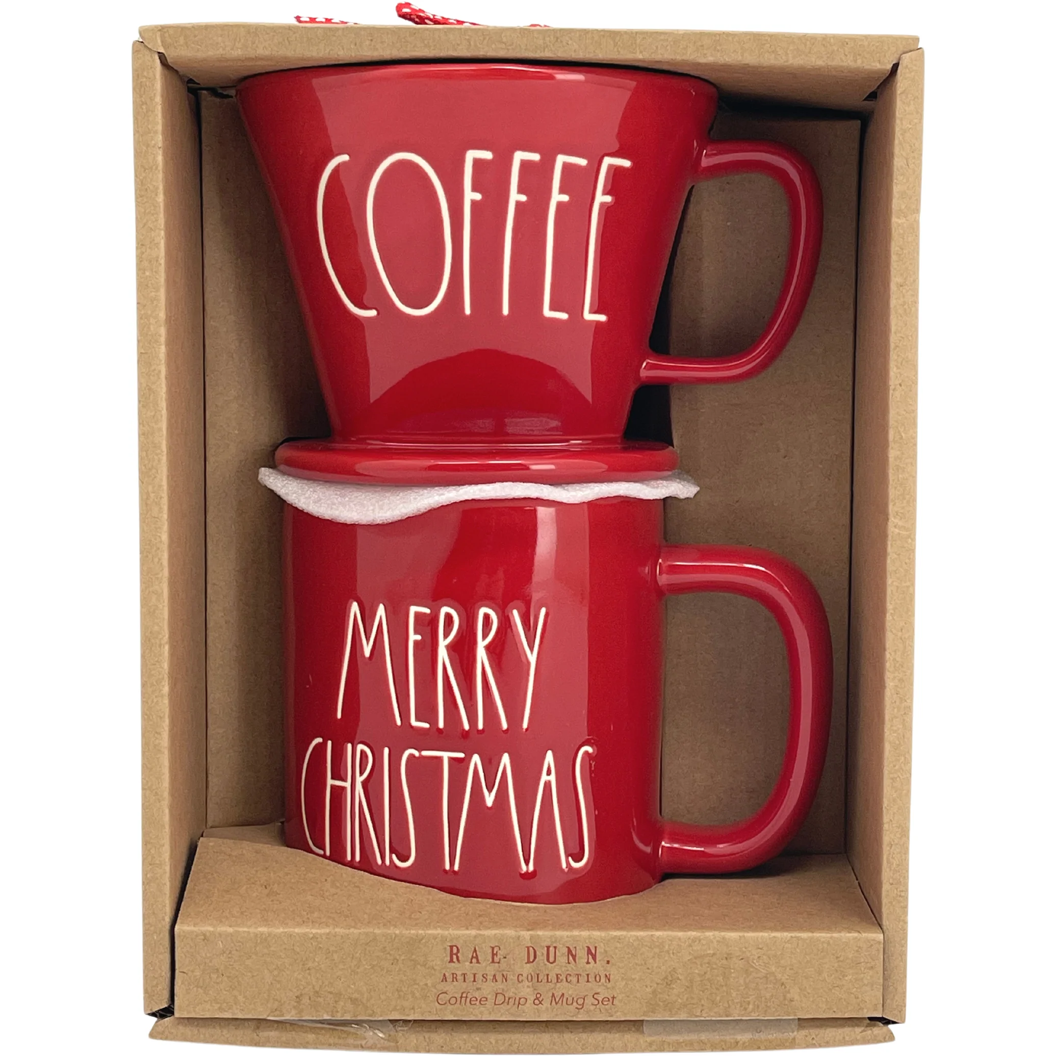 Rae Dunn Coffee Mug and Coffee Drip  Set / Red & White / "Merry Christmas" Mug / Ceramic