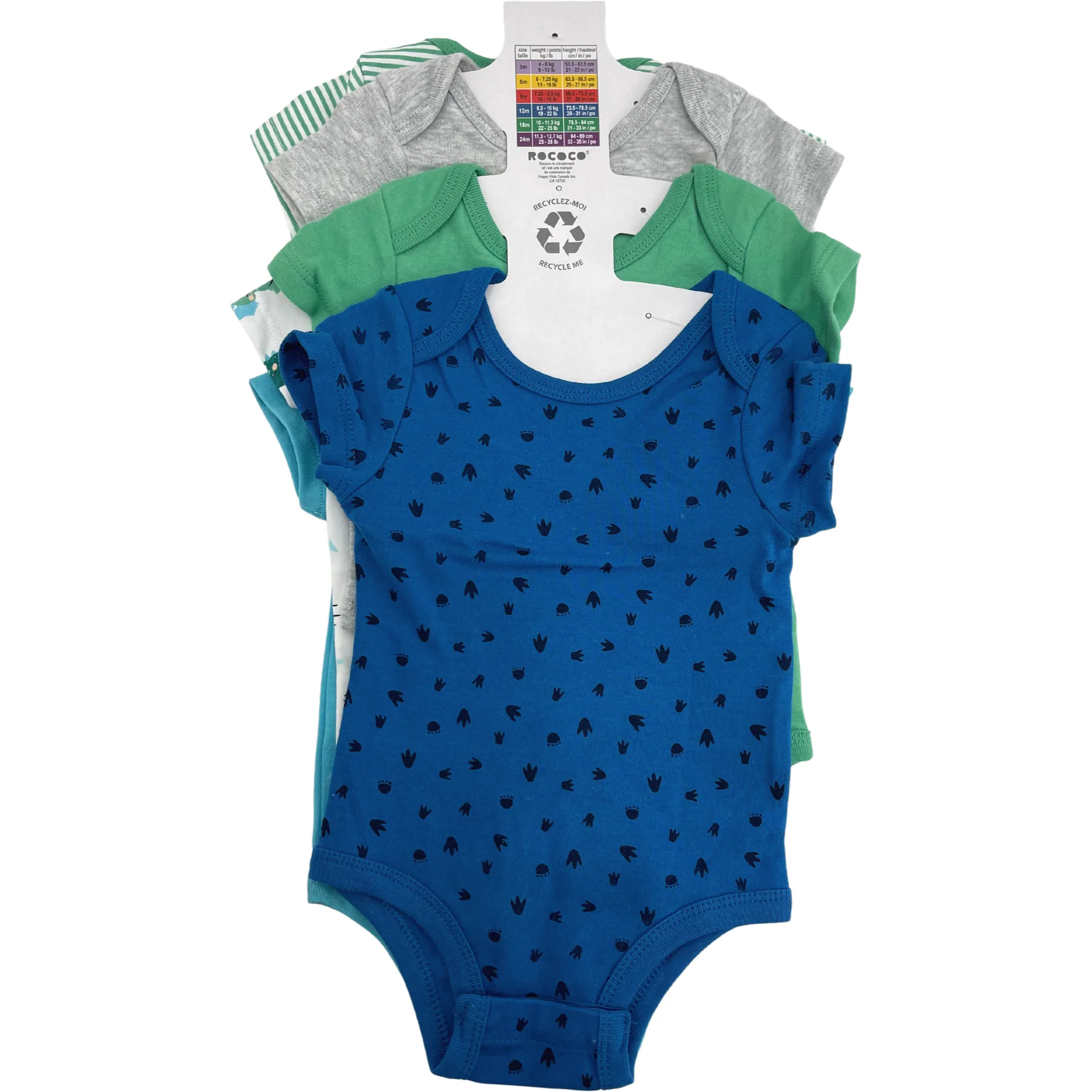 Rococo Infant Boy's Bodysuit Pack / 6 Pack / Green & Blue / Size 9 Months