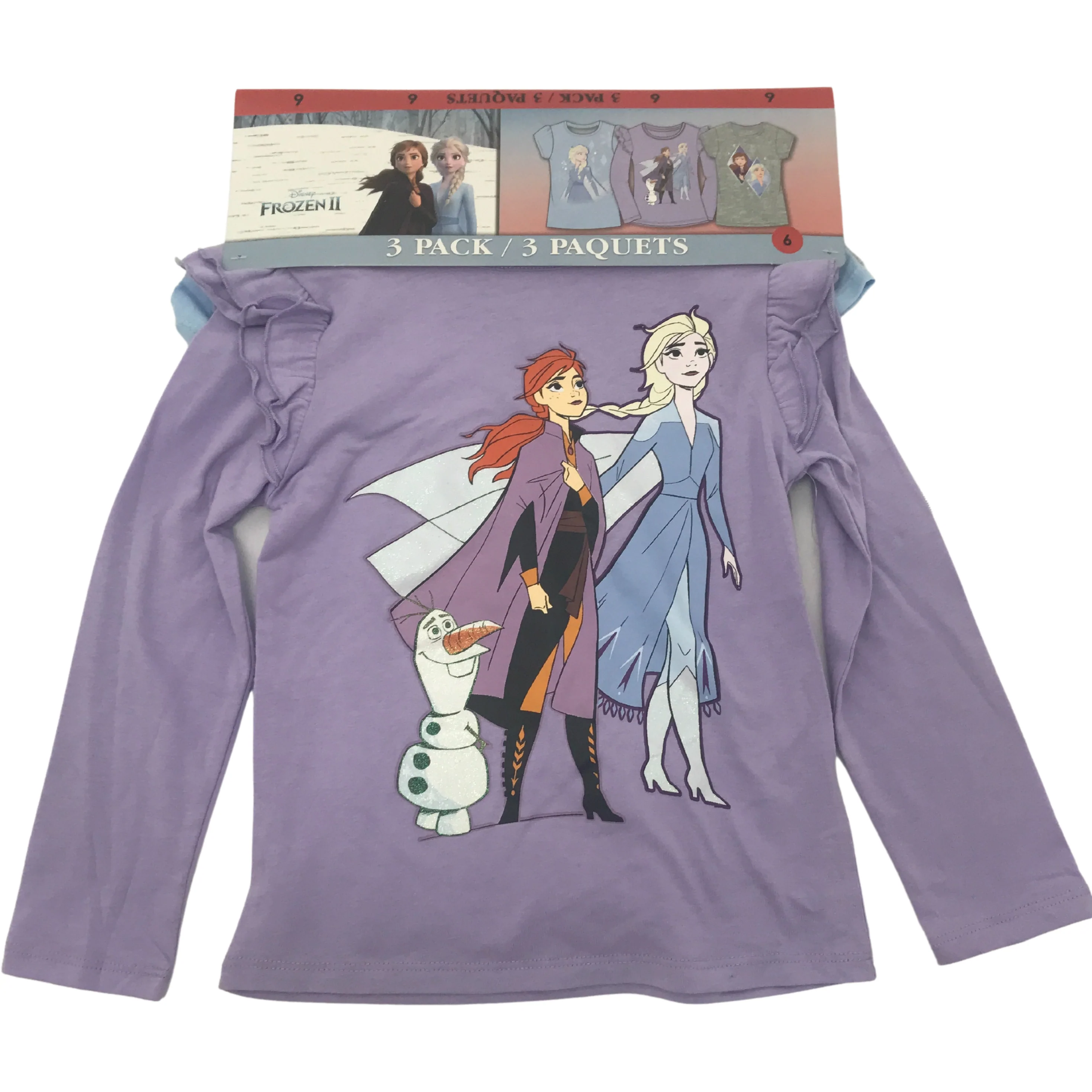 Disney Frozen Girl's Shirts: 3 Pack / 2 Tshirt's / 1 Long Sleeve / Elsa & Anna / Various Sizes