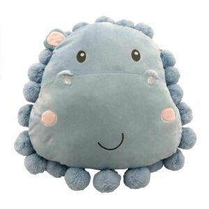 Little Miracles Hippo Plush Pillow: Pom Pom's / Blue / Security Pillow / 45cm X 50 cm