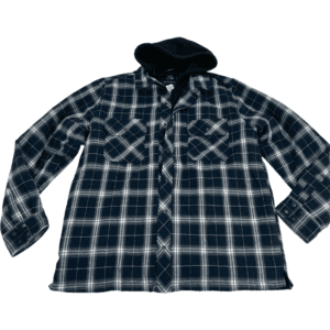 BC Clothing Men's Plaid Jacket / Hooded Jacket / Blue & White Plaid / Various Sizes