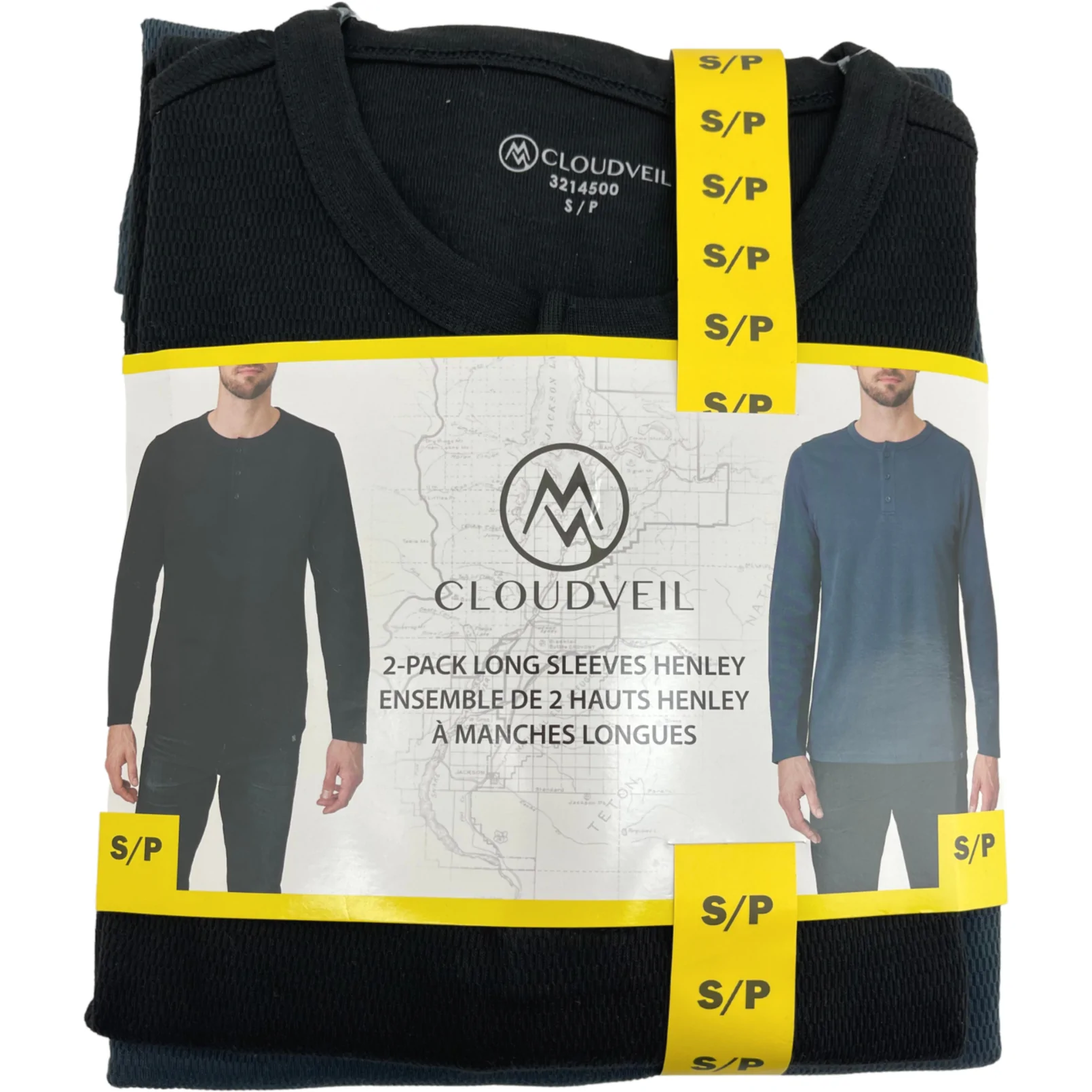Cloudveil Men's Black & Grey Long Sleeve Henley Shirt / 2 Pack