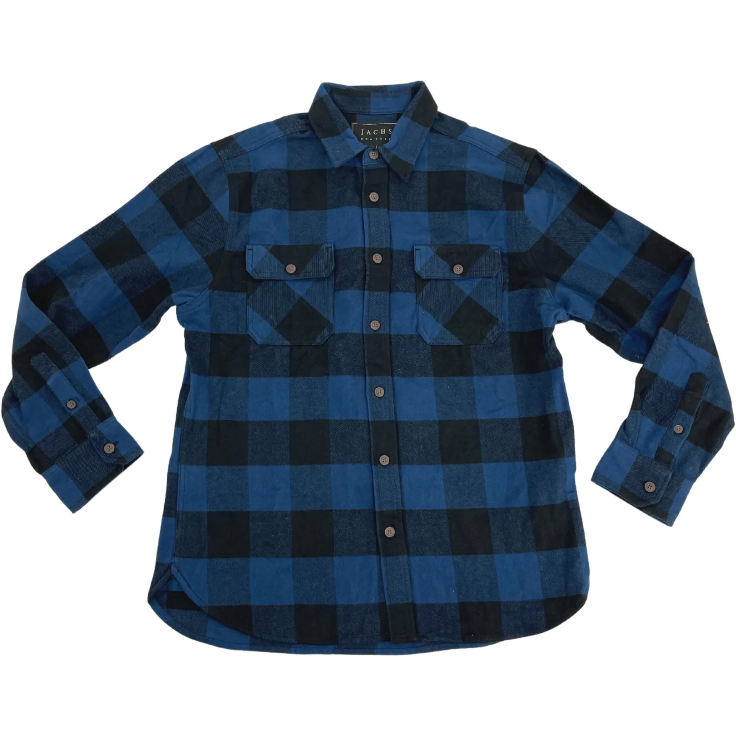 Jachs Men's Long Sleeve Shirt / Blue & Black Plaid / Size Large