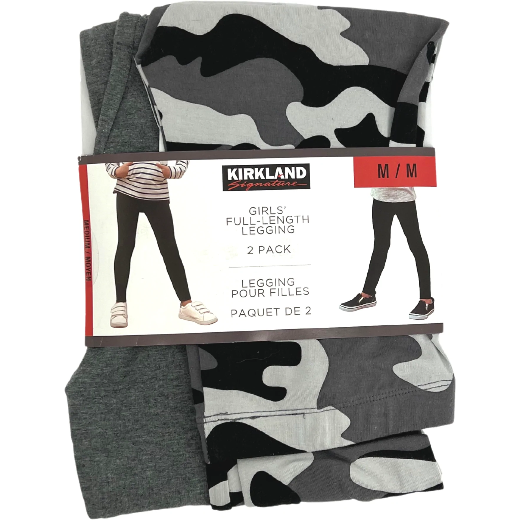 Kirkland Signature Girl's Full-Length Leggings / 2 Pack / Size M / Grey