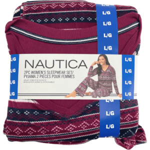 Nautica Women's Pyjama Set / 2 Piece Set / Maroon & Navy / Various Sizes