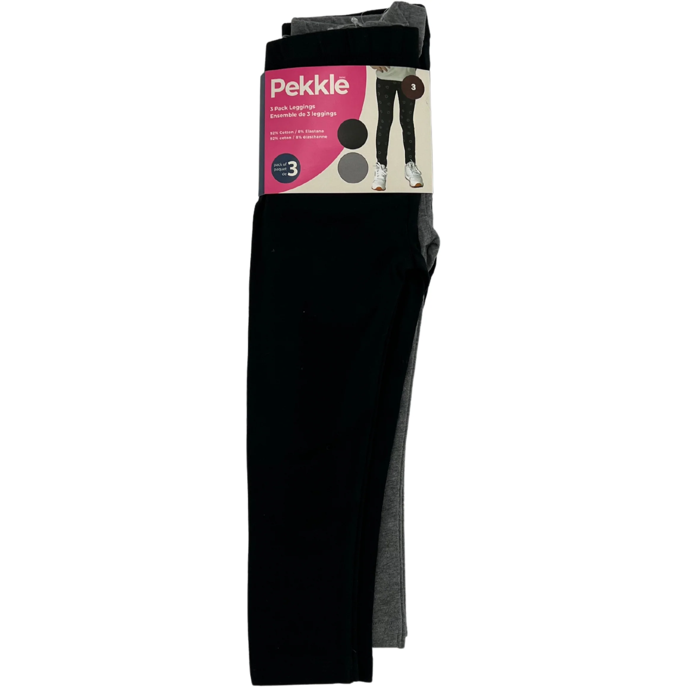 Pekkle Girl's Leggings / 3 Pack / Size 3 / Black & Grey