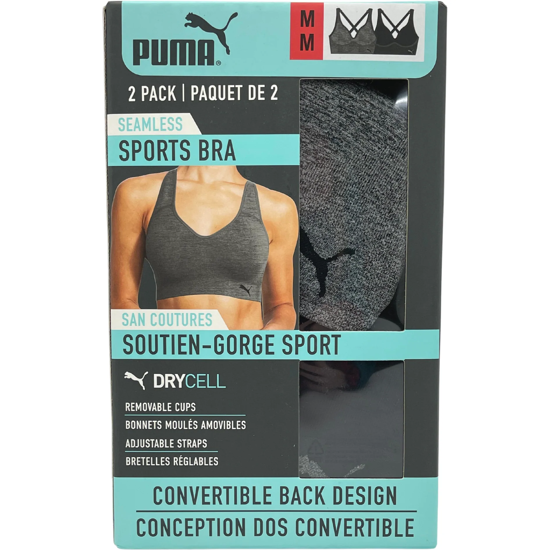 Puma Women's 2-Pack Seamless Sports Bra Removable Cups - Grey