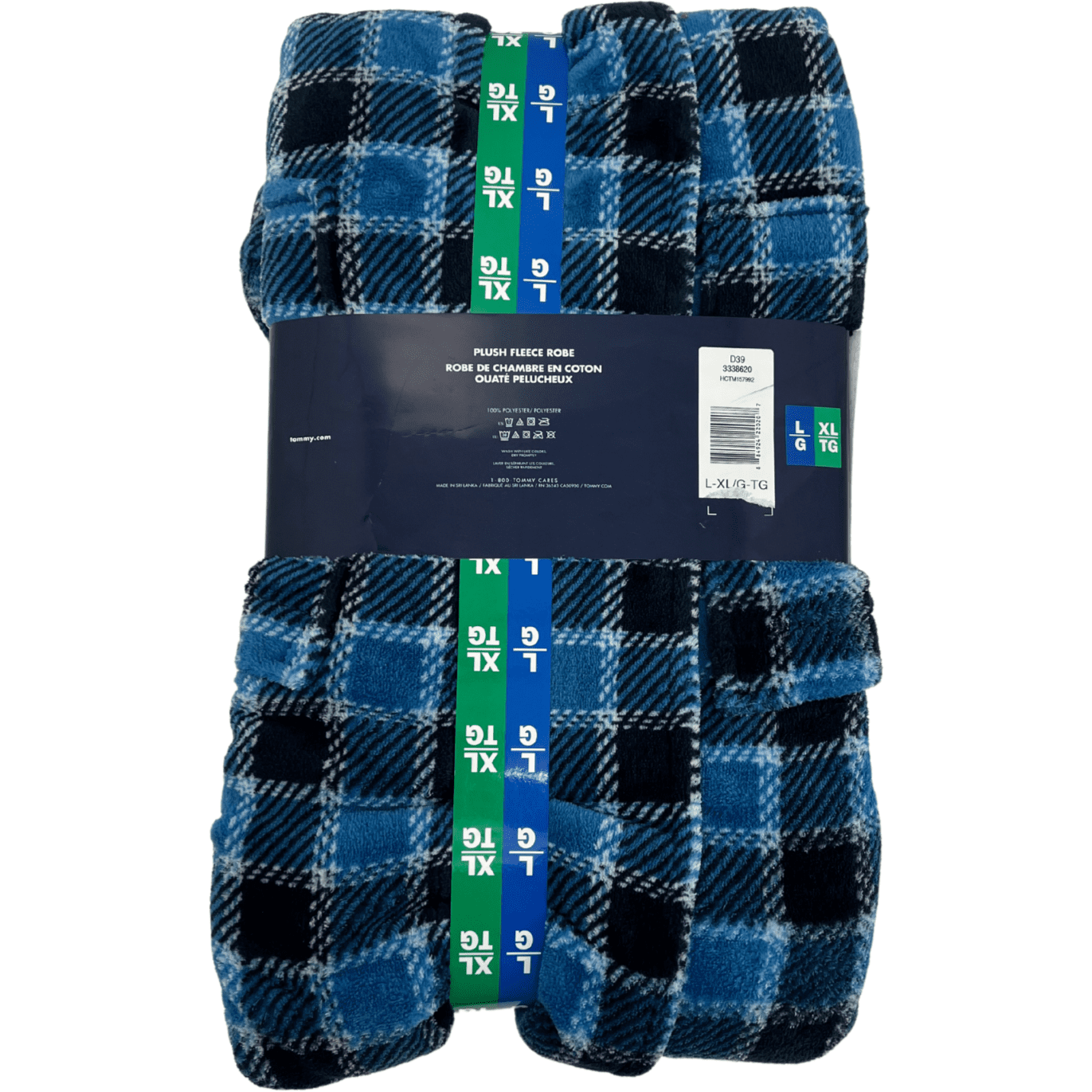 Tommy Hilfiger Men’s Plush Fleece Robe / Blue Plaid / Size Large