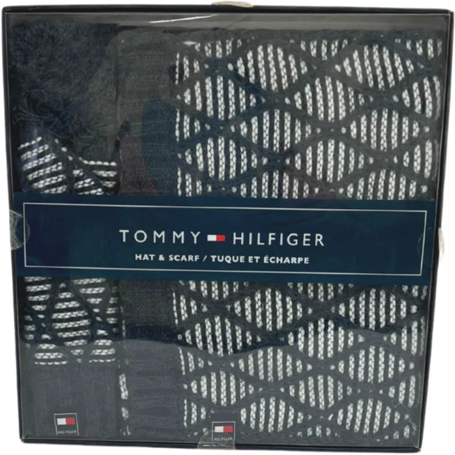 Tommy Hilfiger Winter Hat and Scarf Set / One Size Fits Most / Outer Wear / Navy & White