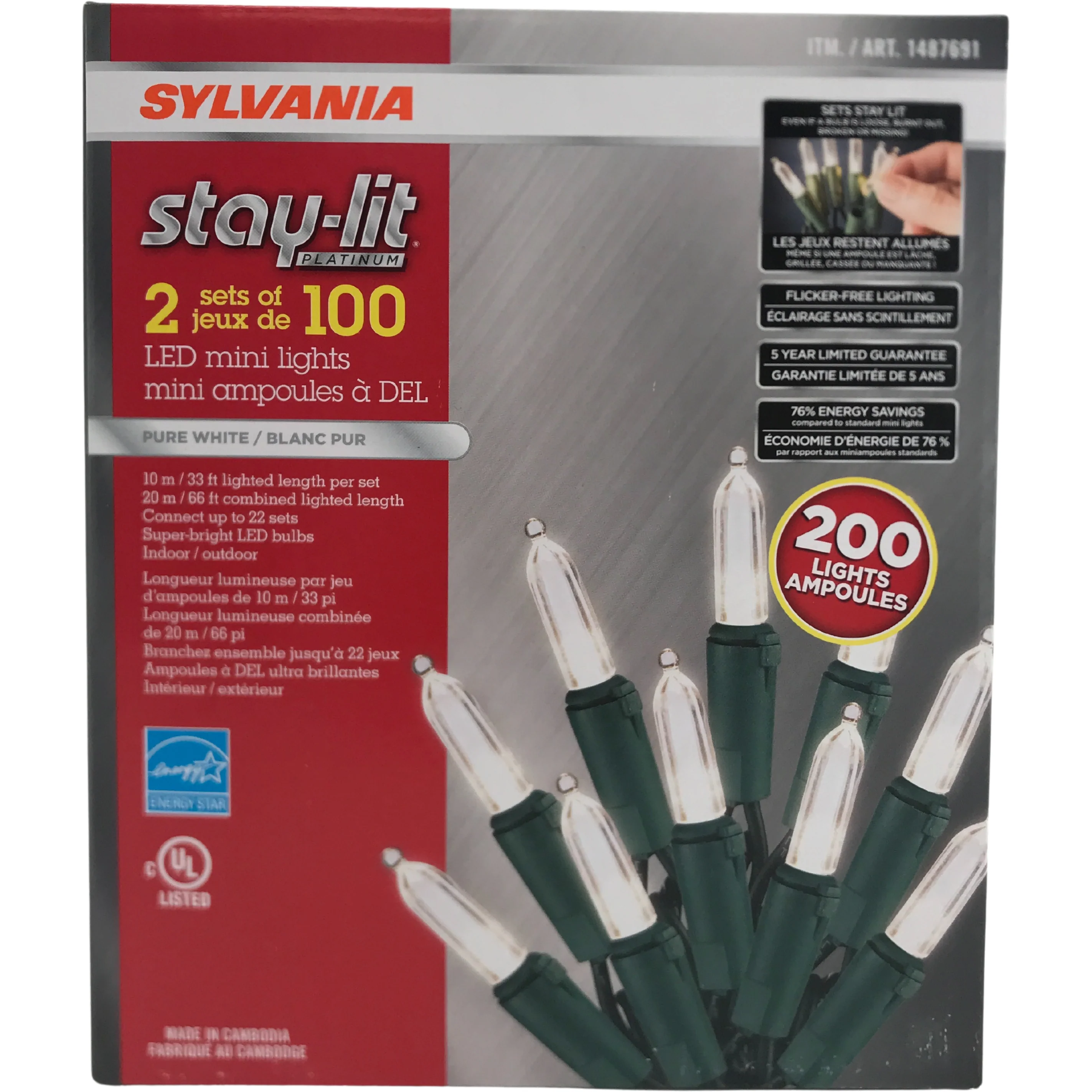 Sylvania Stay-lit LED Mini Lights: Pure White / 200 Lights / 2 Sets