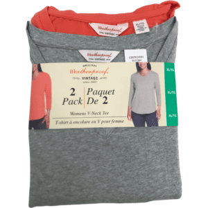 Weatherproof Women's Shirt: 2 Pack / V Neck / Long Sleeve Shirt / Grey & Coral / Various Sizes