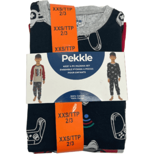 Pekkle Toddler Boy's Pyjama Set / 4 Piece / Video Game Theme / Red, Navy & Grey / Size XXSmall