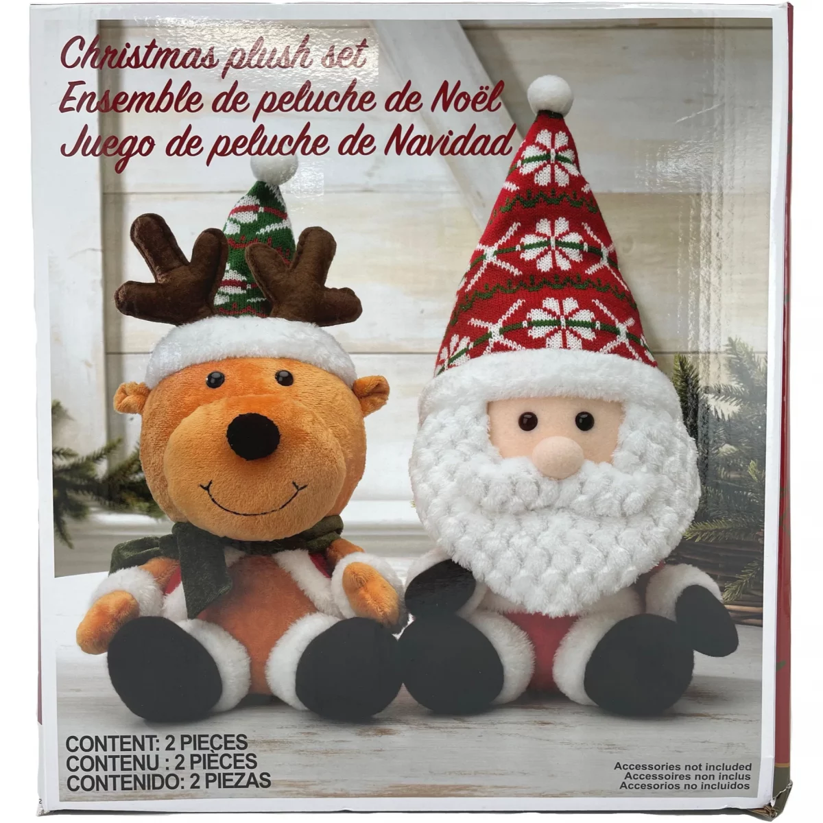 Holiday Home Decor / Santa Claus and Reindeer Plush Set / Set of 2 / Christmas Decor **DEALS**