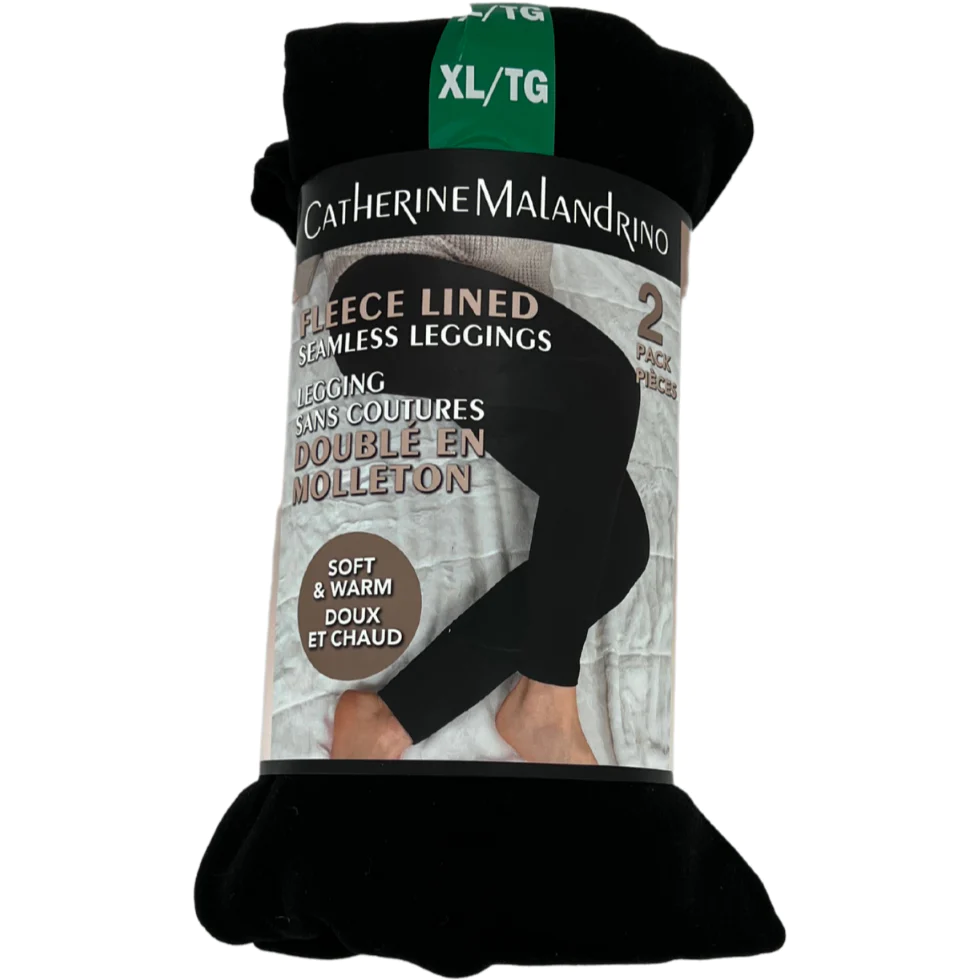 Catherine Malandrino Women’s 2 Pack of Fleece Lined Seamless Leggings /  Black