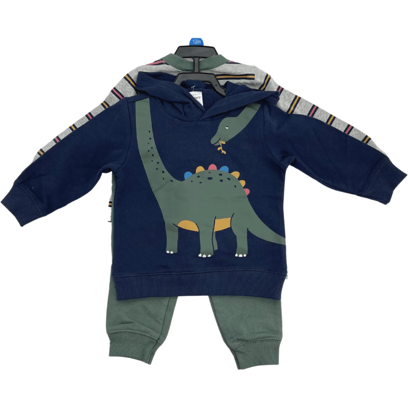 Carter's Infant Boy's 3 Piece Set / Dinosaur Theme / Blue, Green & Grey / Size 12 Months