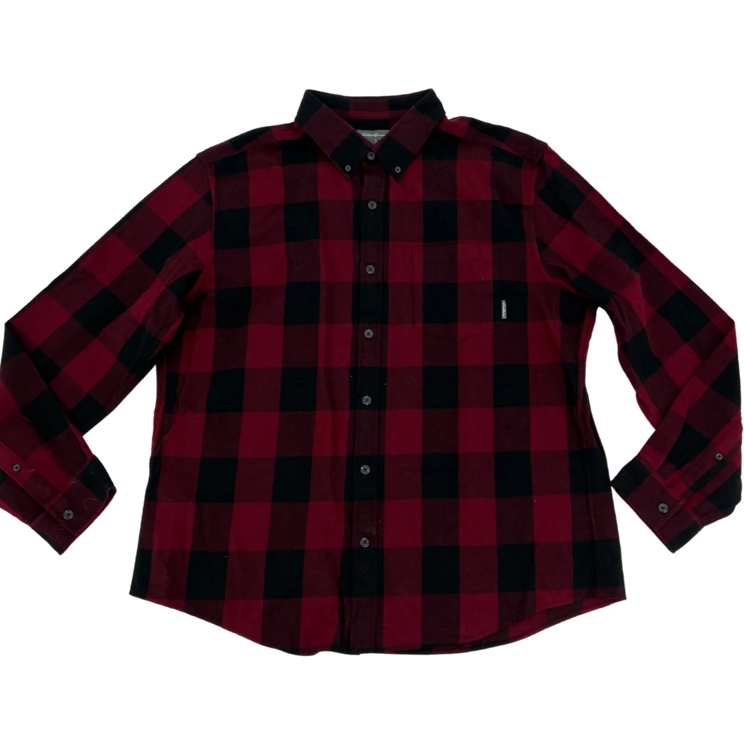 Eddie Bauer Men's Flannel Shirt: Red & Black Plaid / Size XLarge