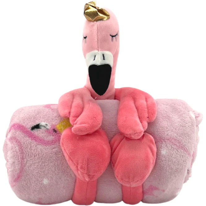 Safdie Kid's Throw Blanket & Stuffed Animal Set: Flamingo / Pink