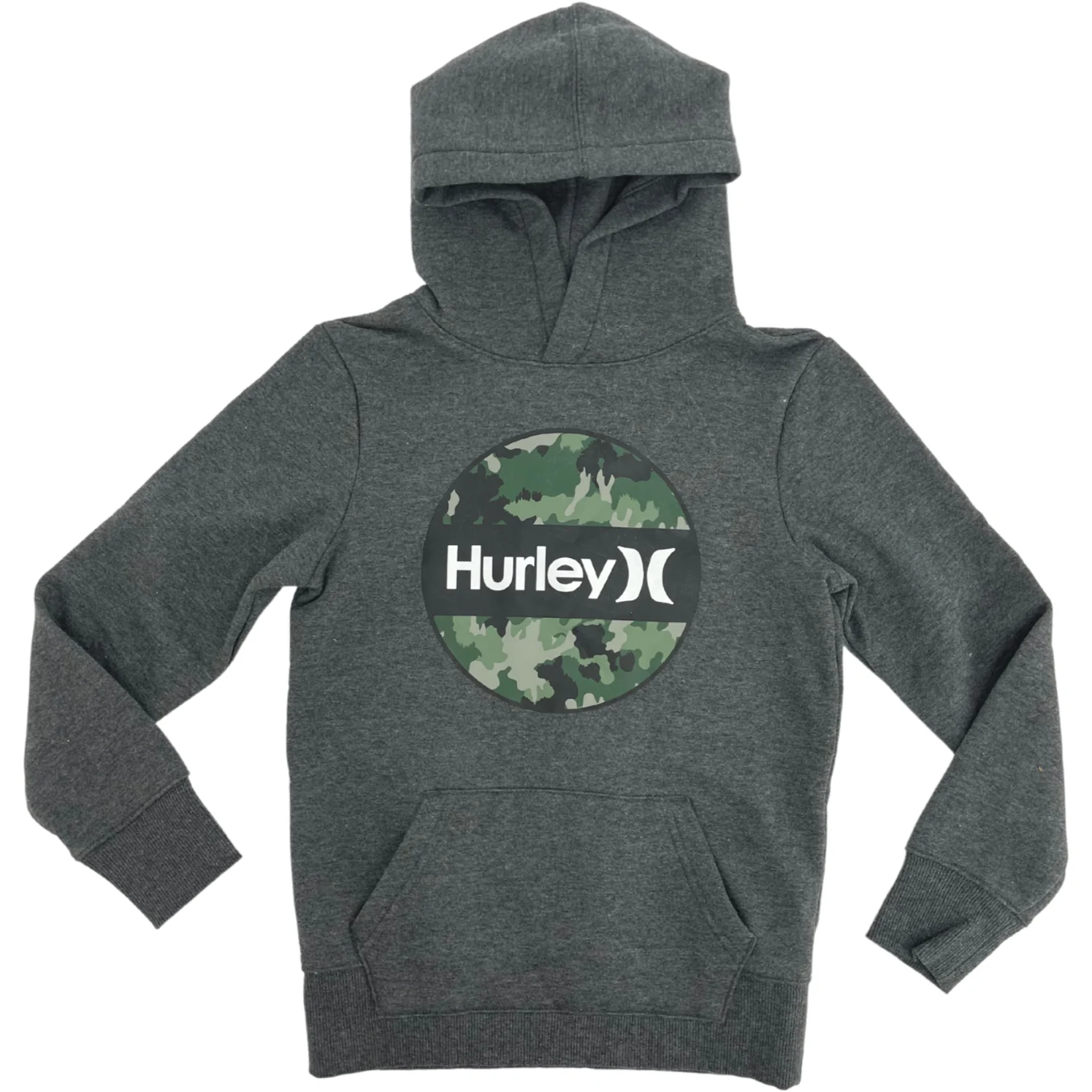 Hurley Boy's Fleece Hoodie / Pullover Sweater / Grey & Camouflage / Size 7/8 **No Tags**