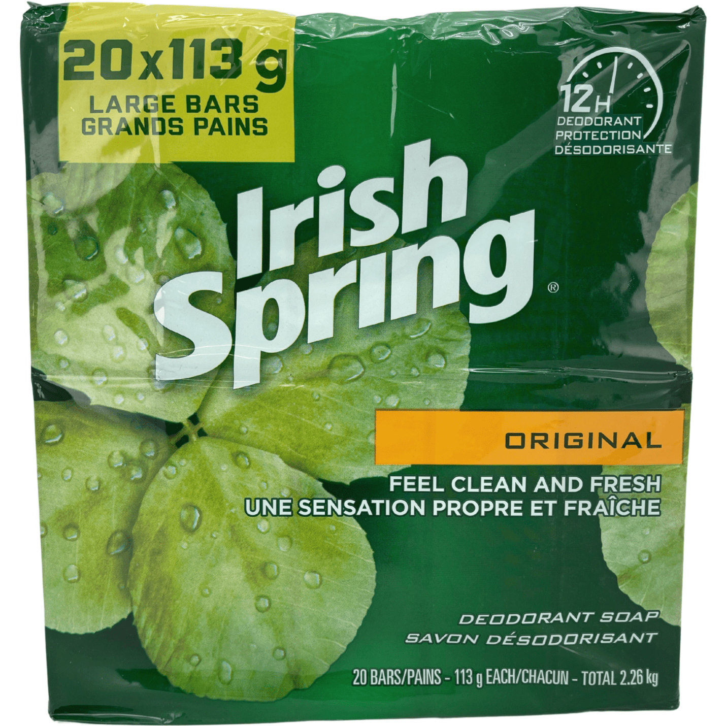 Irish Spring Original Bar Soap / Large Bars / 20 x 113g / Men's Deodorant Soap