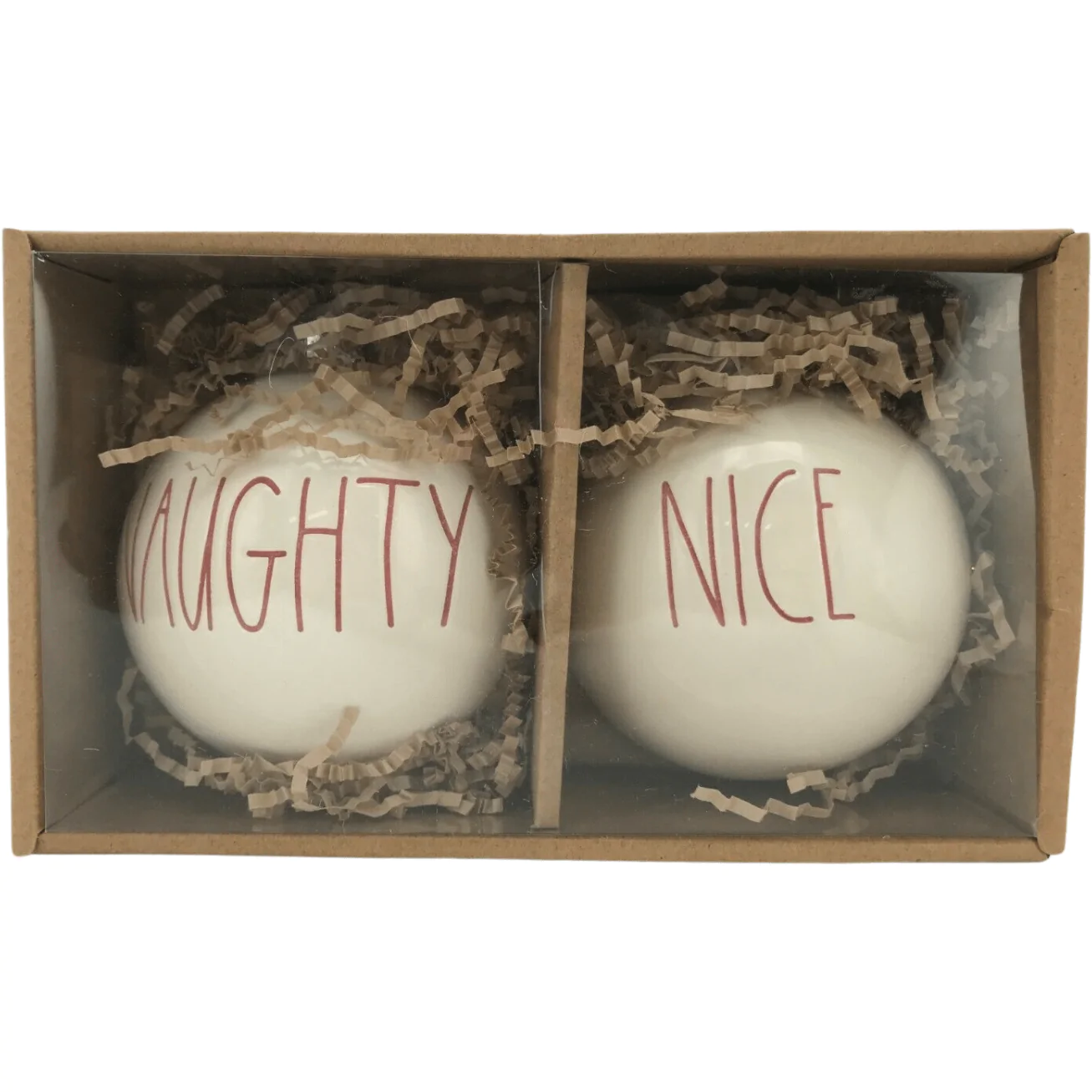 Rae Dunn Christmas Ornament Set / "Naughty" and "Nice" / White & Red **DEALS**