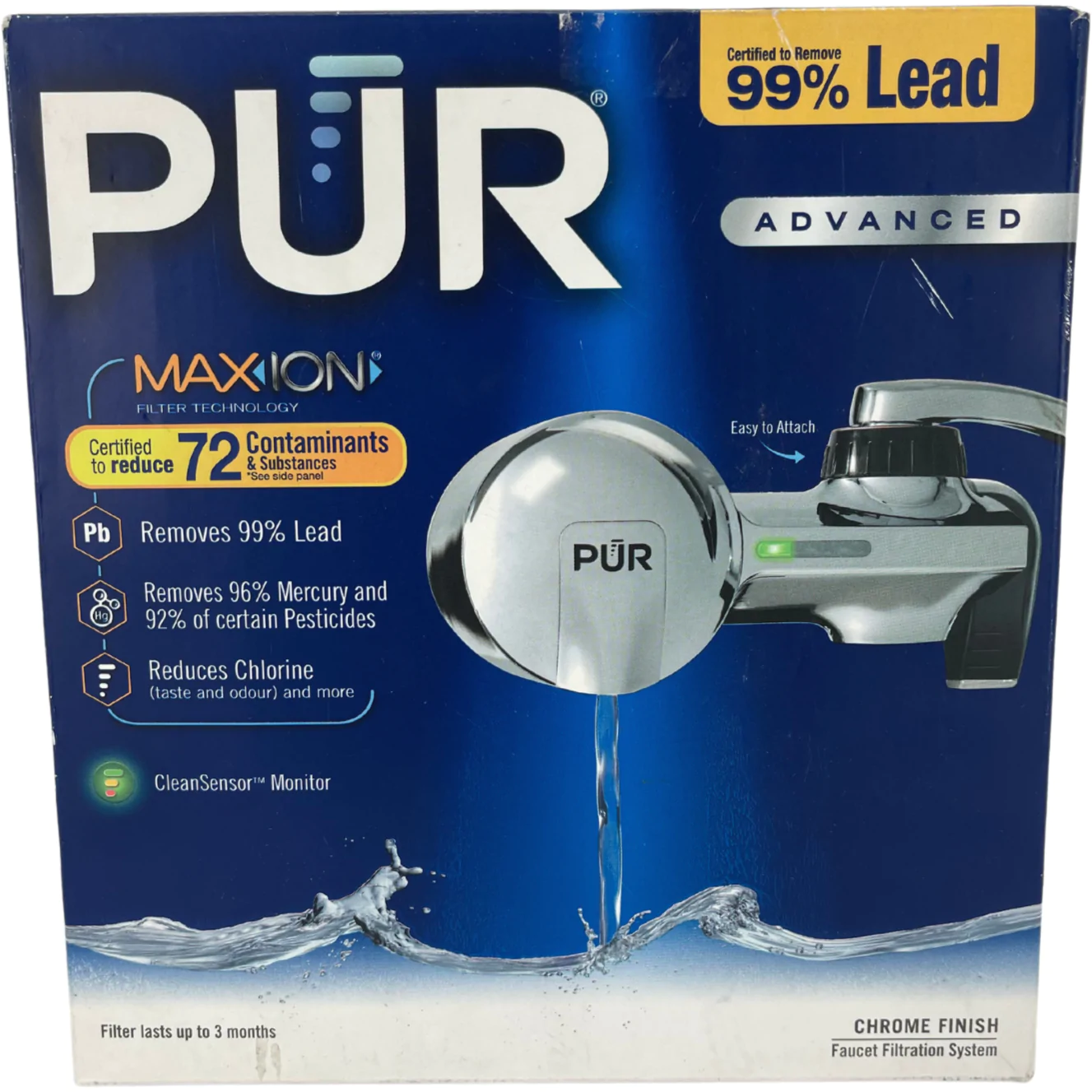 Pur Faucet Water Filtration System / Chrome Finish / CleanSensor Monitor