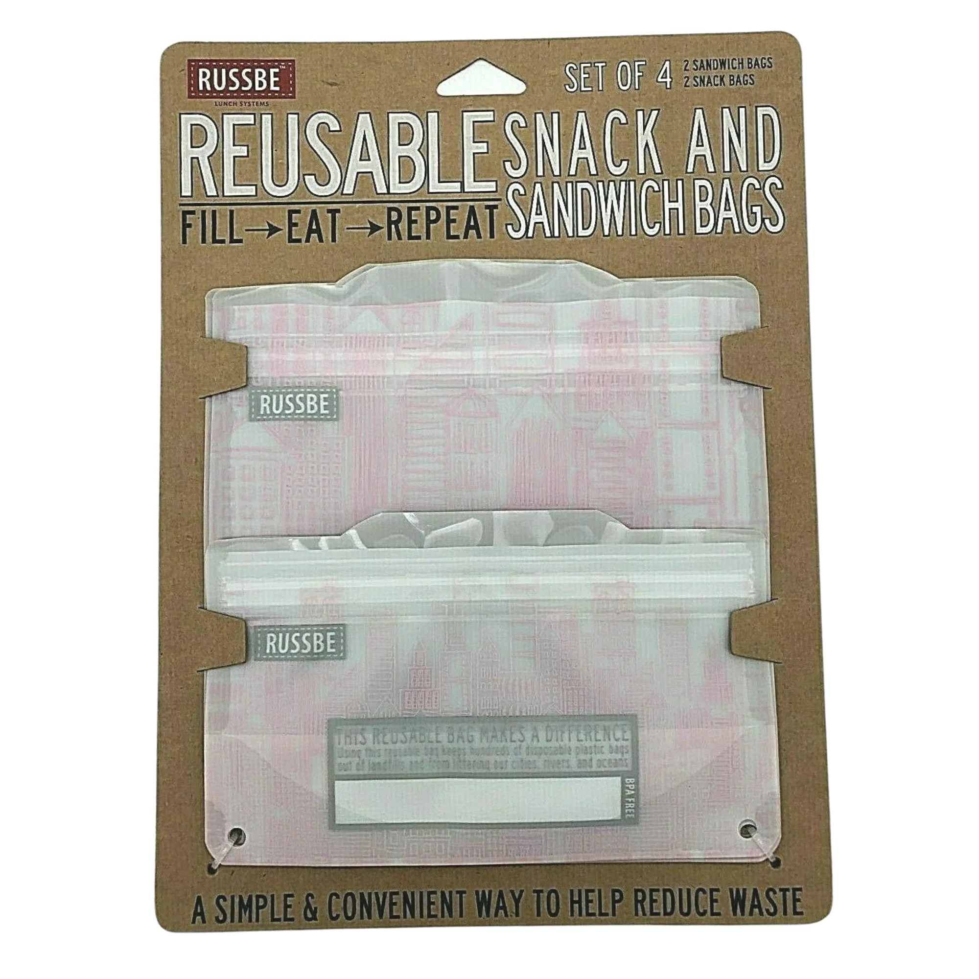 Russbe Reusable Snack and Sandwich Bags / 4 Pack / Pink