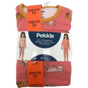 Pekkle Girl's Pajama Set: 2 Pack / Cat Themed / Size XXS 2/3