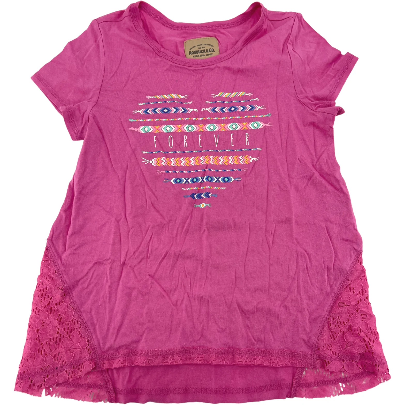 Roebuck & Co. Girl's T-Shirt / Pink / "Forever" / Size Medium