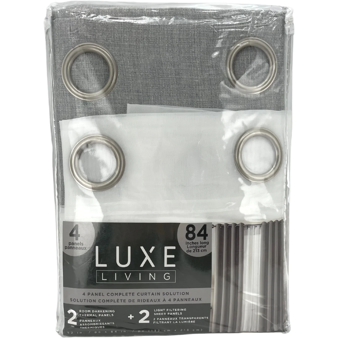 Luxe Living Curtains / 4 Panels / Light Grey / 84" Length