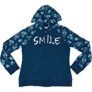 CRB Girl Girl's Zip Up Hoodie / "Smile" / Blue with Floral Sleeves / Various Sizes