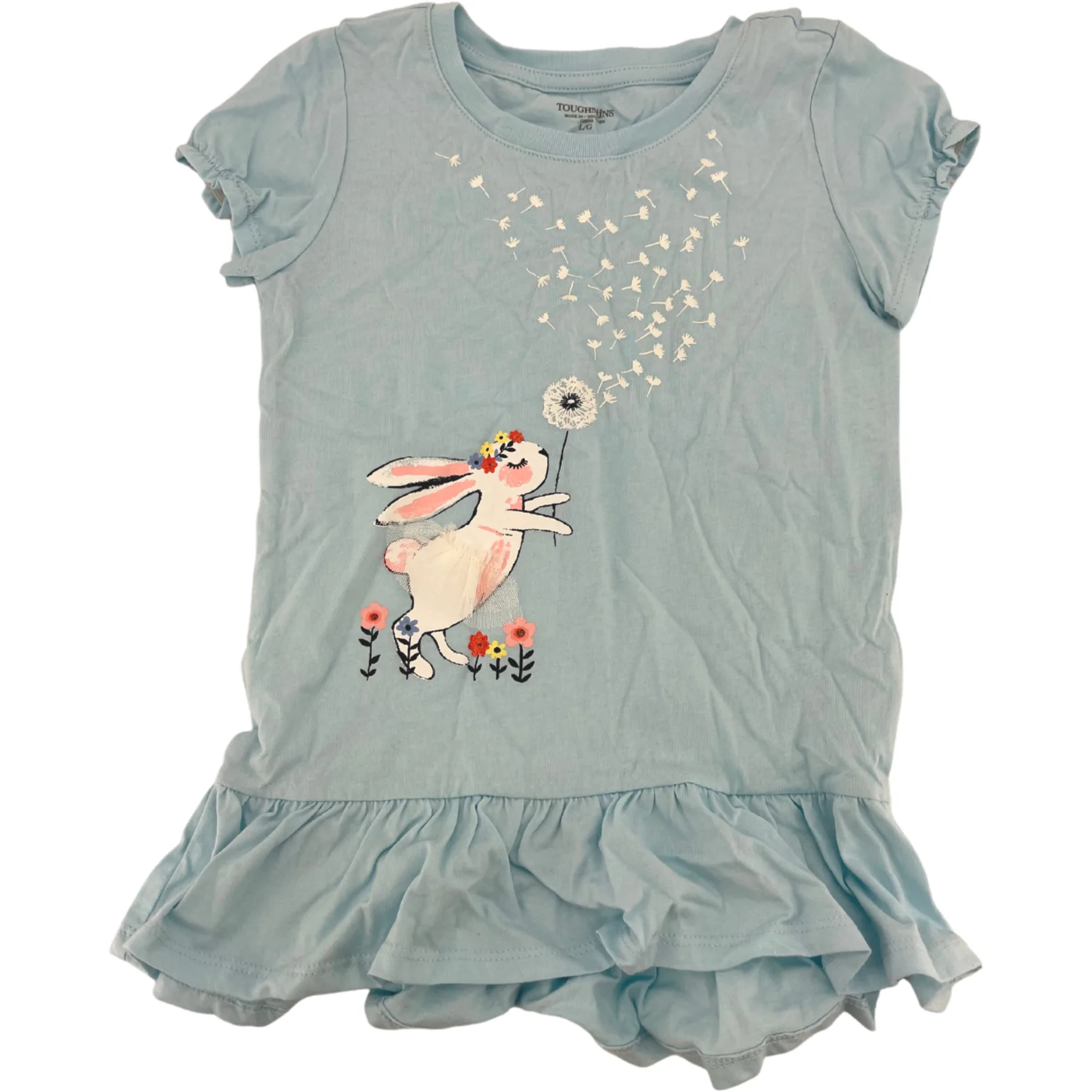 Toughskins Girl's T-Shirt / Bunny Theme / Light Blue / Size Large