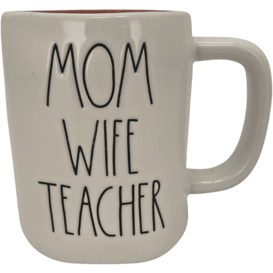 Rae Dunn "Mom Wife Teacher" Coffee Mug  / White with Pink Interior / Teacher Gift