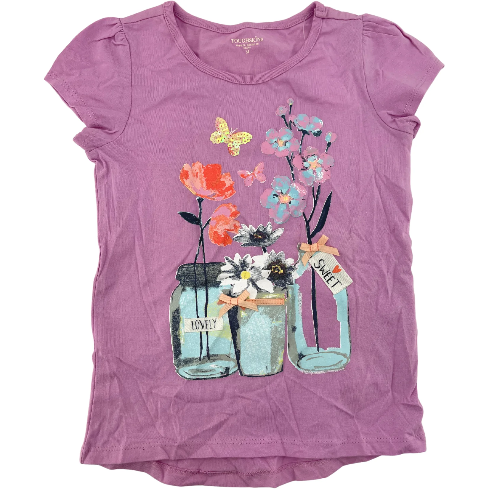 Toughskins Girl's T-Shirt / Flower Theme / Purple / Size Medium