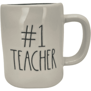 Rae Dunn "#1 Teacher" Coffee Mug  / White with Blue Interior / Teacher Gift