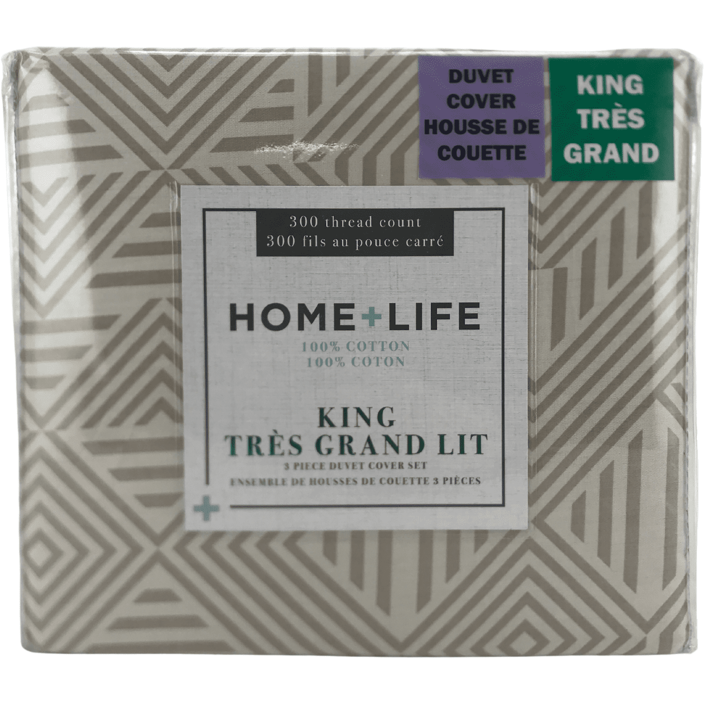 Home Life Duvet Set: King Size Duvet Set / Tan Lined Pattern / 3 Piece Set