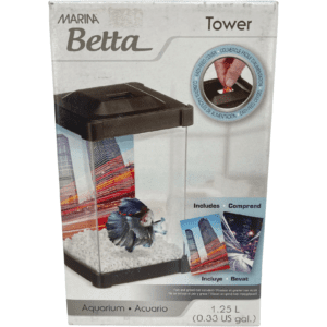 Marina Betta Tower / Betta Fish Aquarium / 1.25L Aquarium / Black **DEALS**