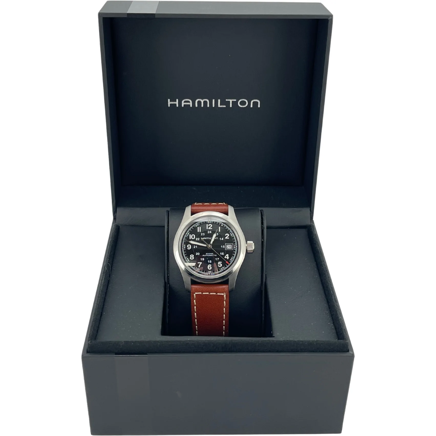 Hamilton Men's Wrist Watch / Khaki Field Watch / Model HML-H70455533 / Silver with Brown Strap / Analog Display