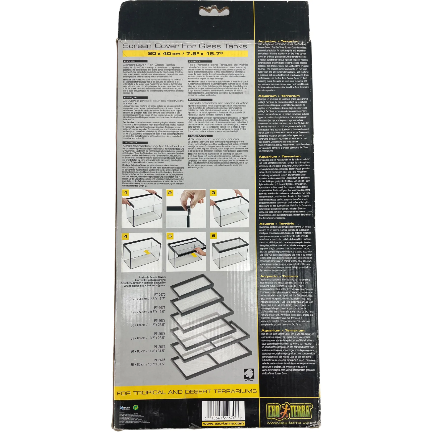 Exo Terra Screen Cover for Glass Tanks / Aquarium Screen Cover / 7.8″ x