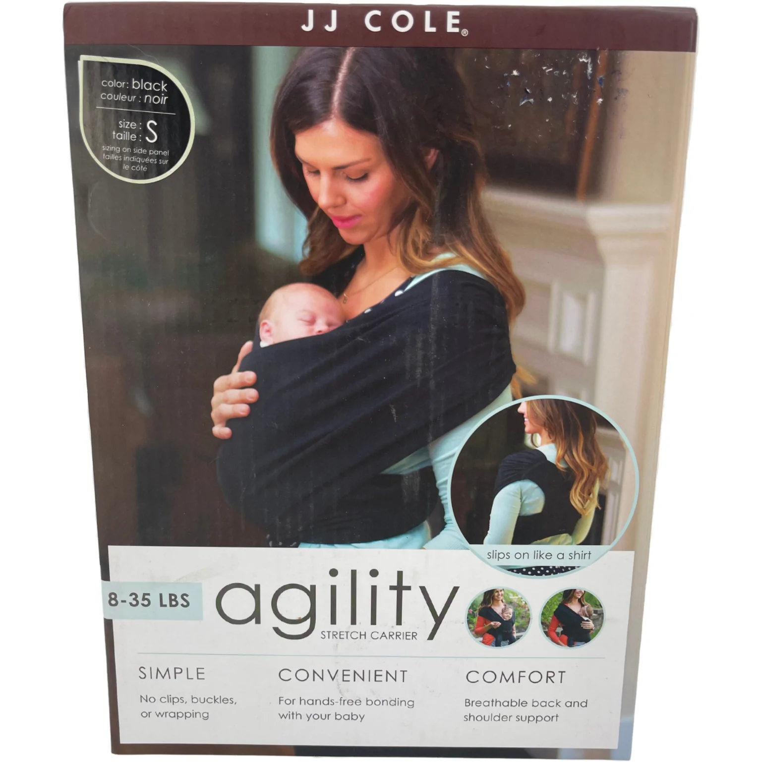 JJ Cole Agility Baby Carrier / Stretch Carrier / Black / Size Small / 8-35lbs