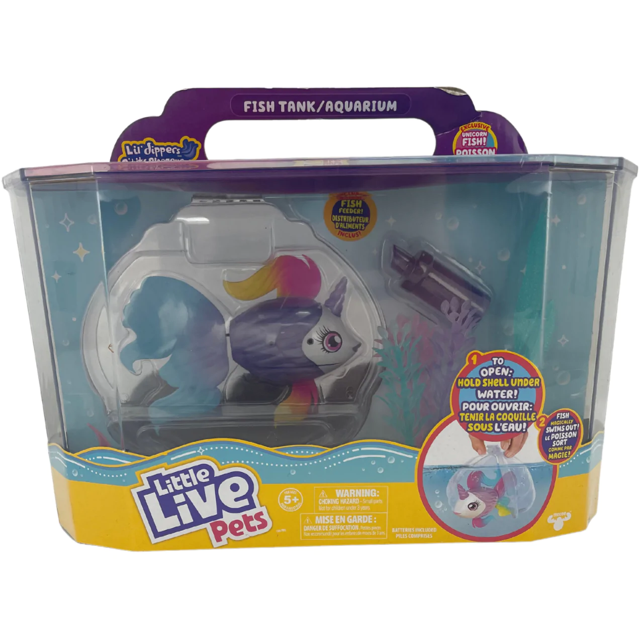 Little Live Pets Fish Tank / Lil' Dippers Aquarium / Purple Toy Fish