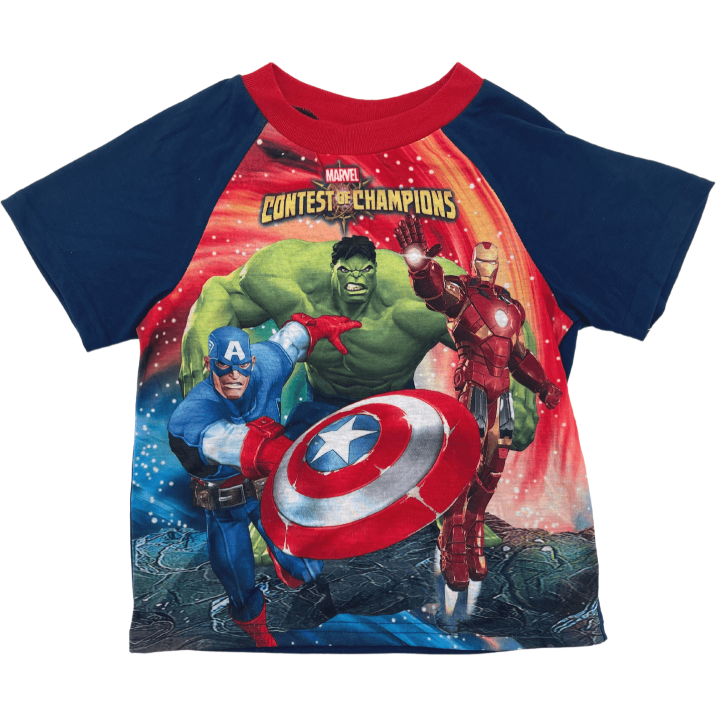 Marvel Boy's Pyjama Shirt / Captain America, Iron Man, The Hulk / Boy's Short Sleeve PJ Shirt / Size 6