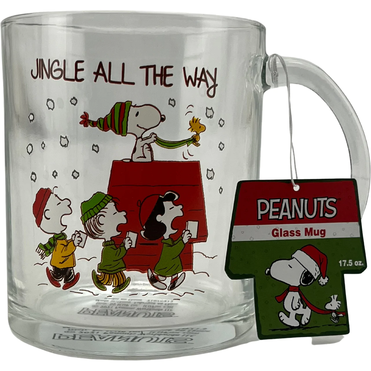 ICUP Peanuts Clear Coffee Mug: Coffee Cup / 17.5 ounces / "Jingle All The Way" Christmas Themed