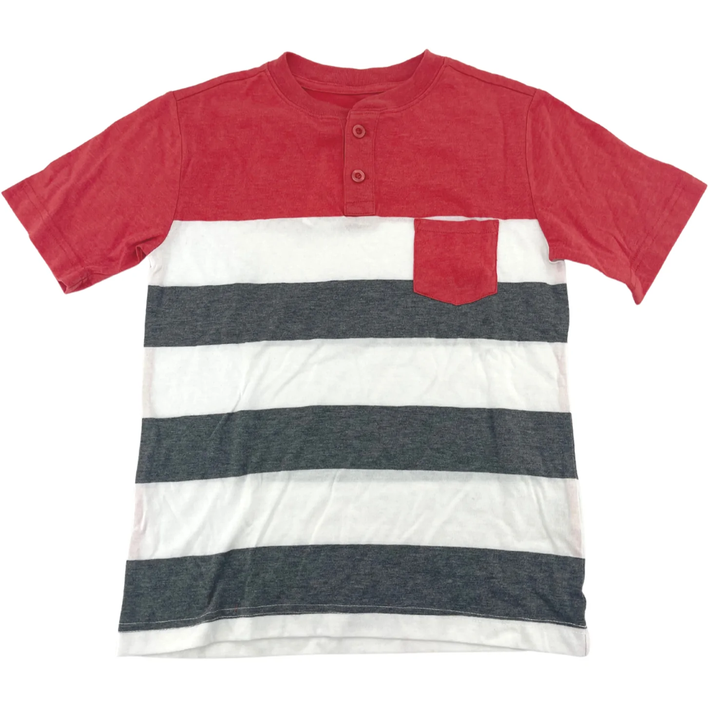 Roebuck & Co Boy's T-Shirt / Stripes / Red, White, Grey / Size Small