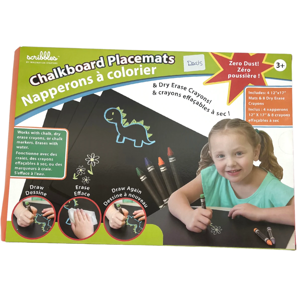 Scribbles Chalkboard Placemats with Dry Erase Crayons / Reusable / Ages 3+ **DEALS**