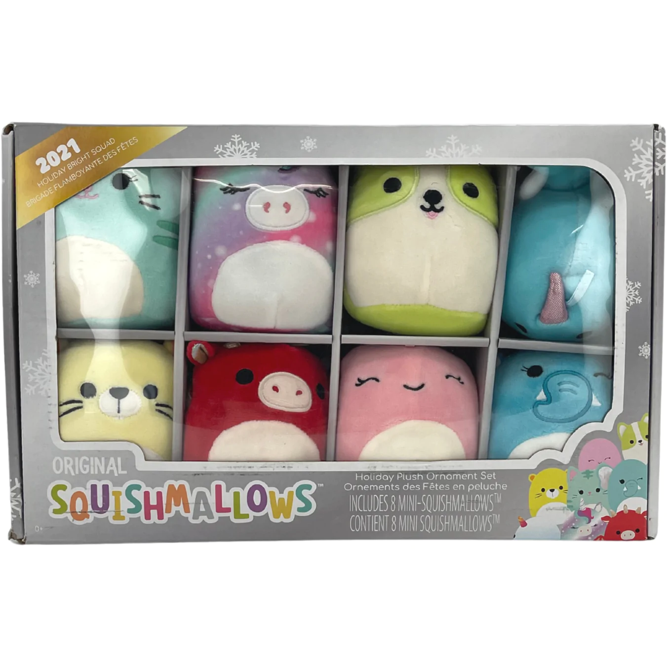 Squishmallows Holiday Plush Ornament Set / 8 Mini Squishmallow / 2021 Holiday Bright Squad