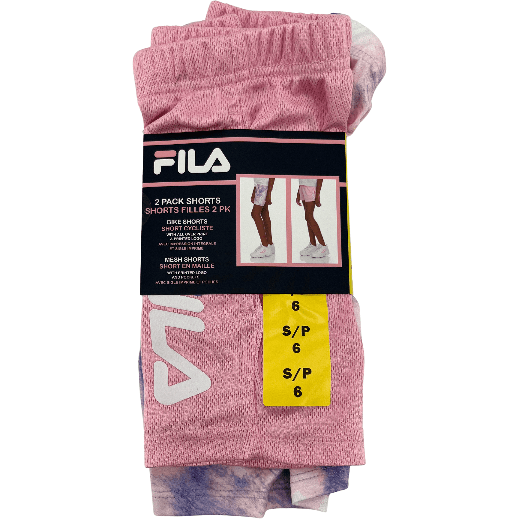 Fila Girl's Summer Shorts: Bike Shorts / Pink & Purple / 2 Pack / Size Small