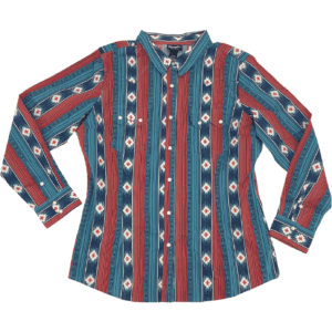 Wrangler Retro Women's Button Up Shirt / Western Shirt / Blue & Orange / Size XLarge