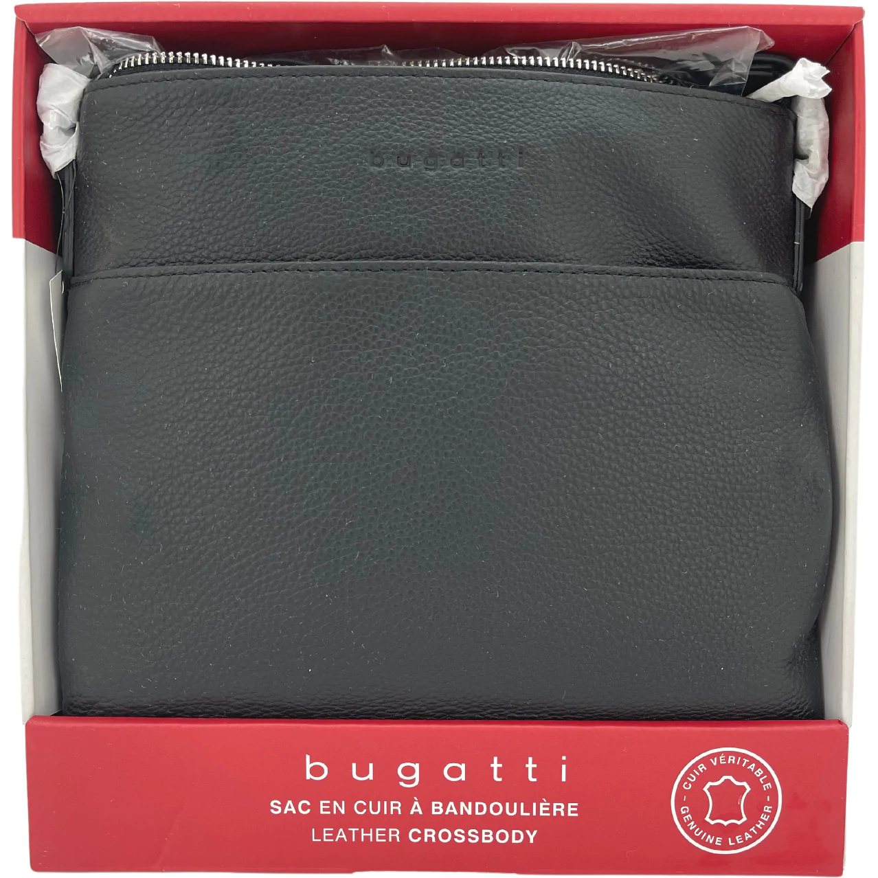 Bugatti Leather Cross Body Bag / Black / Genuine Leather
