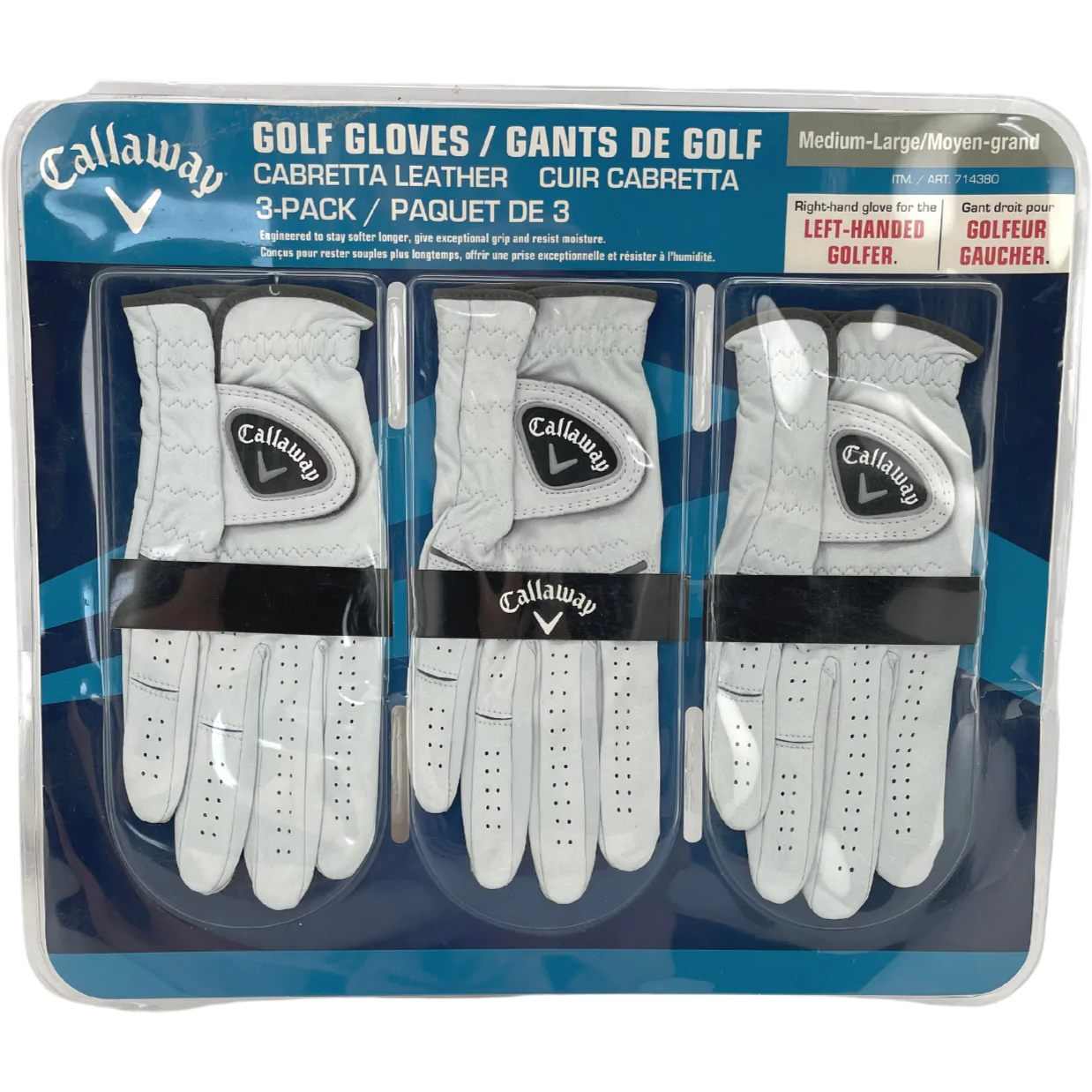 Callaway Men's Right Hand Golf Glove Pack / 3 Pack / White / Size Medium-Large **DEALS**